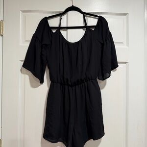 Decree Black Off-Shoulder Romper with Flutter Sleeves
